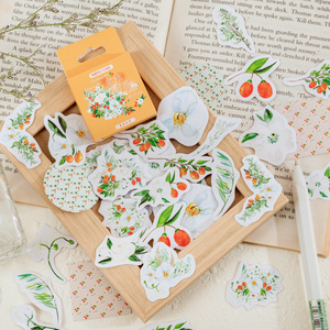 46 pcs pack Box-Packed Stickers Kumquat White Flower Series Fresh Flower Journal Diary Material Sealing Stickers