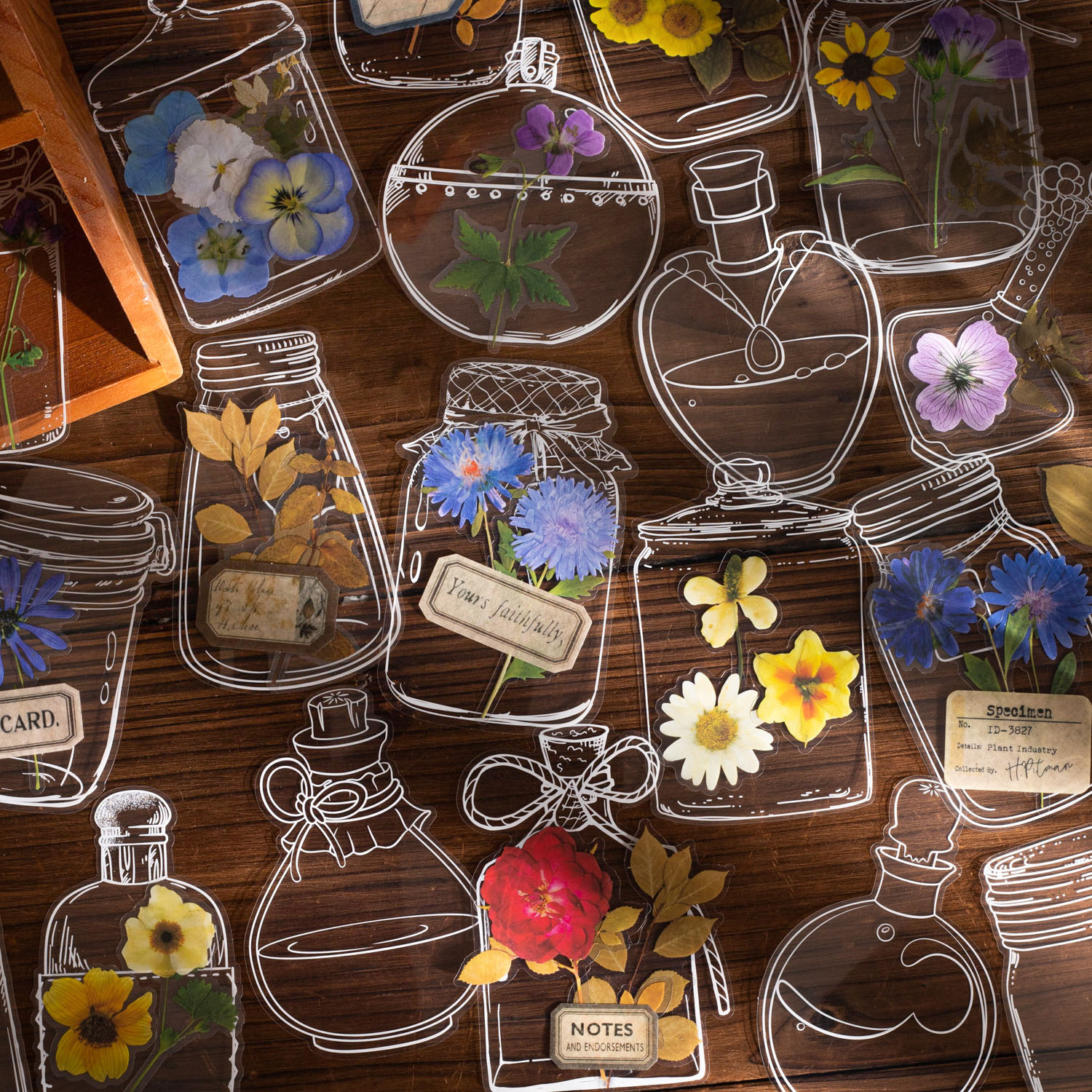 45 Pieces/pack Stickers Dried Flower Memory Series Dried Flower Bottle DIY Journal Material Stickers  into 6 Options