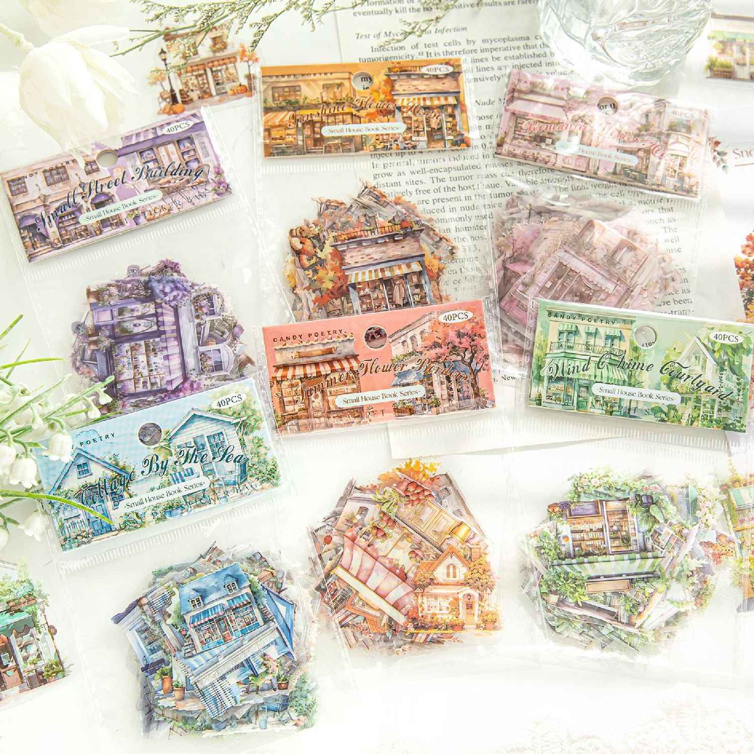 40pcs/pack PET sticker pack Little house series Theme of the hut handbook decoration material