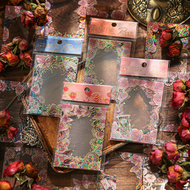 12pcs/pack Stickers in the Name of Rose Artistic Flower daily Phone Case Border Decorative Material fashion Stickers