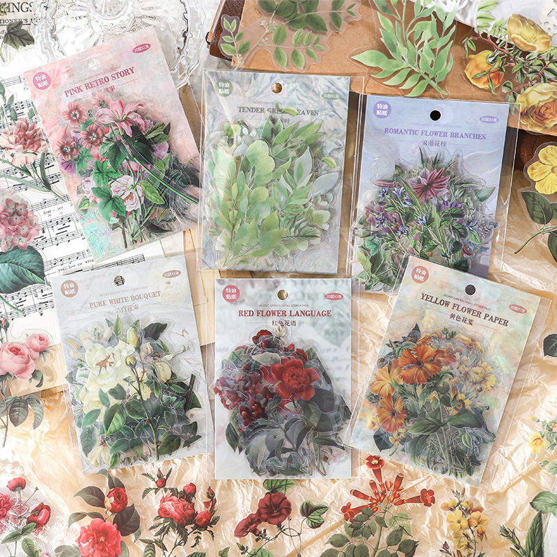 20pcs/pack PET sticker pack Secret Garden Series Plant Handbook Decoration Material