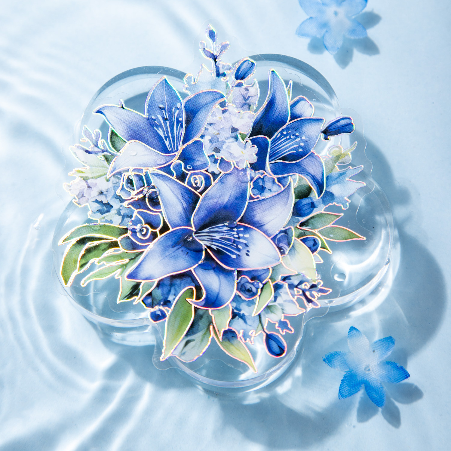 20 Pieces/Pack PET Stickers Blue Flower Sea Series Blue Theme Hand Account DIY Decorative Stickers 6Models