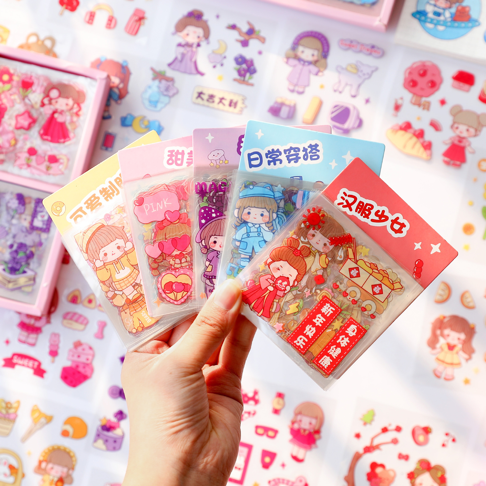 100sheets/box Journals Book Sticker Set Pockets Cute Cartoon Stickers Transparent Waterproof Sticky Cup Decoration