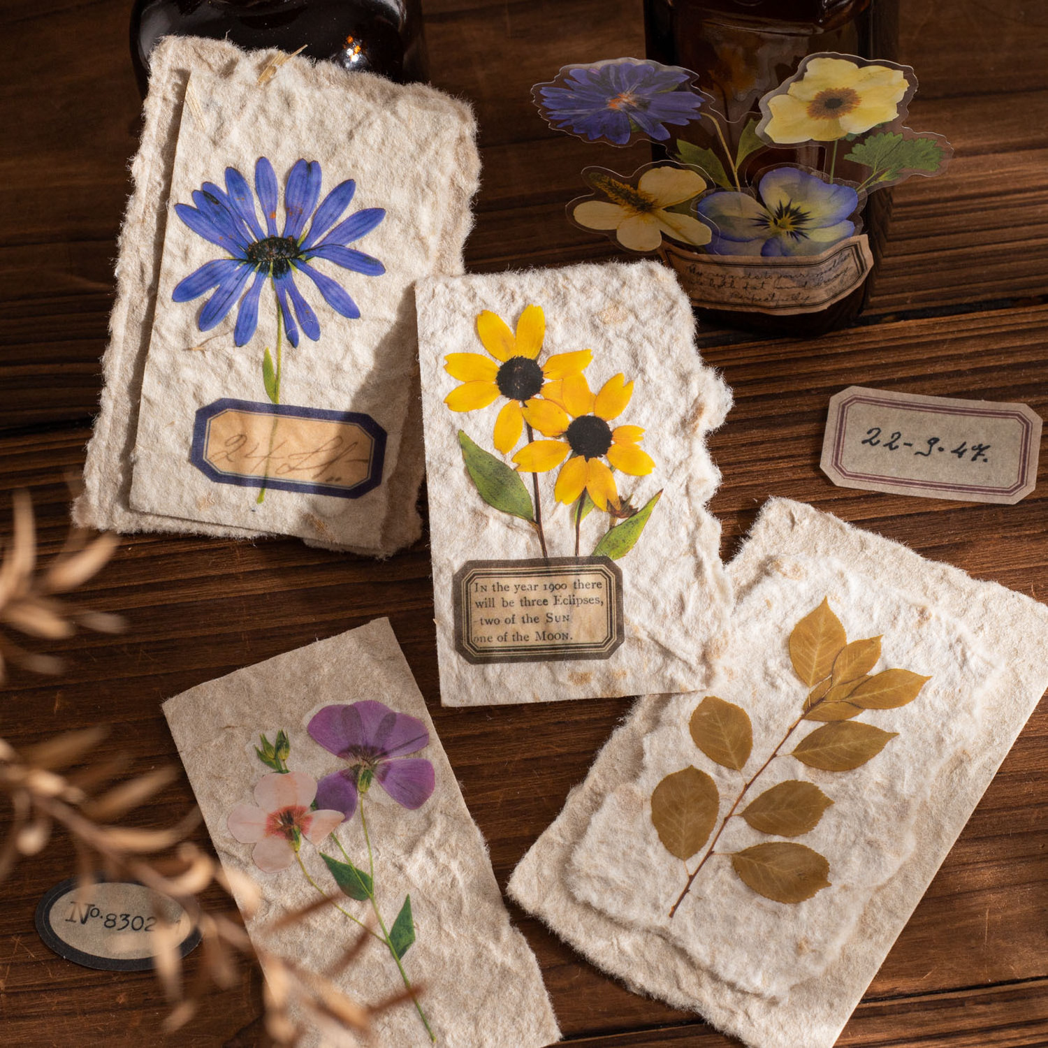 45 Pieces/pack Stickers Dried Flower Memory Series Dried Flower Bottle DIY Journal Material Stickers  into 6 Options