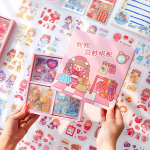 100sheets/box Journals Book Sticker Set Pockets Cute Cartoon Stickers Transparent Waterproof Sticky Cup Decoration