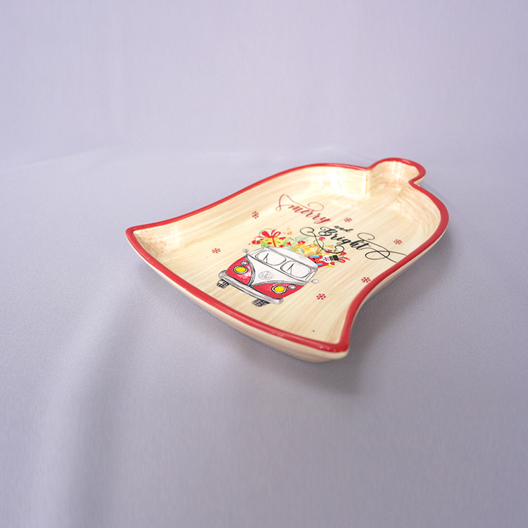 Holiday Christmas Bell Shaped Dishes Ceramic Cake Plate