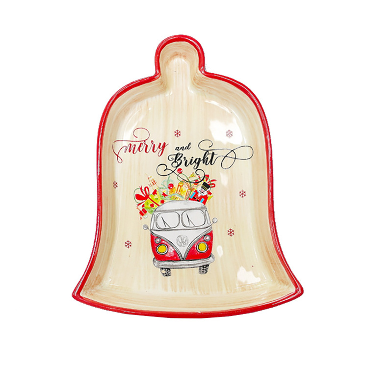 Holiday Christmas Bell Shaped Dishes Ceramic Cake Plate