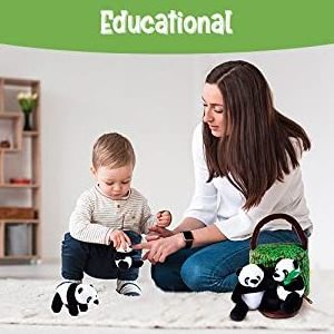 Cute design panda's hut plush toys set soft 4 pack stuffed small talking panda toys inside hut for baby gifts