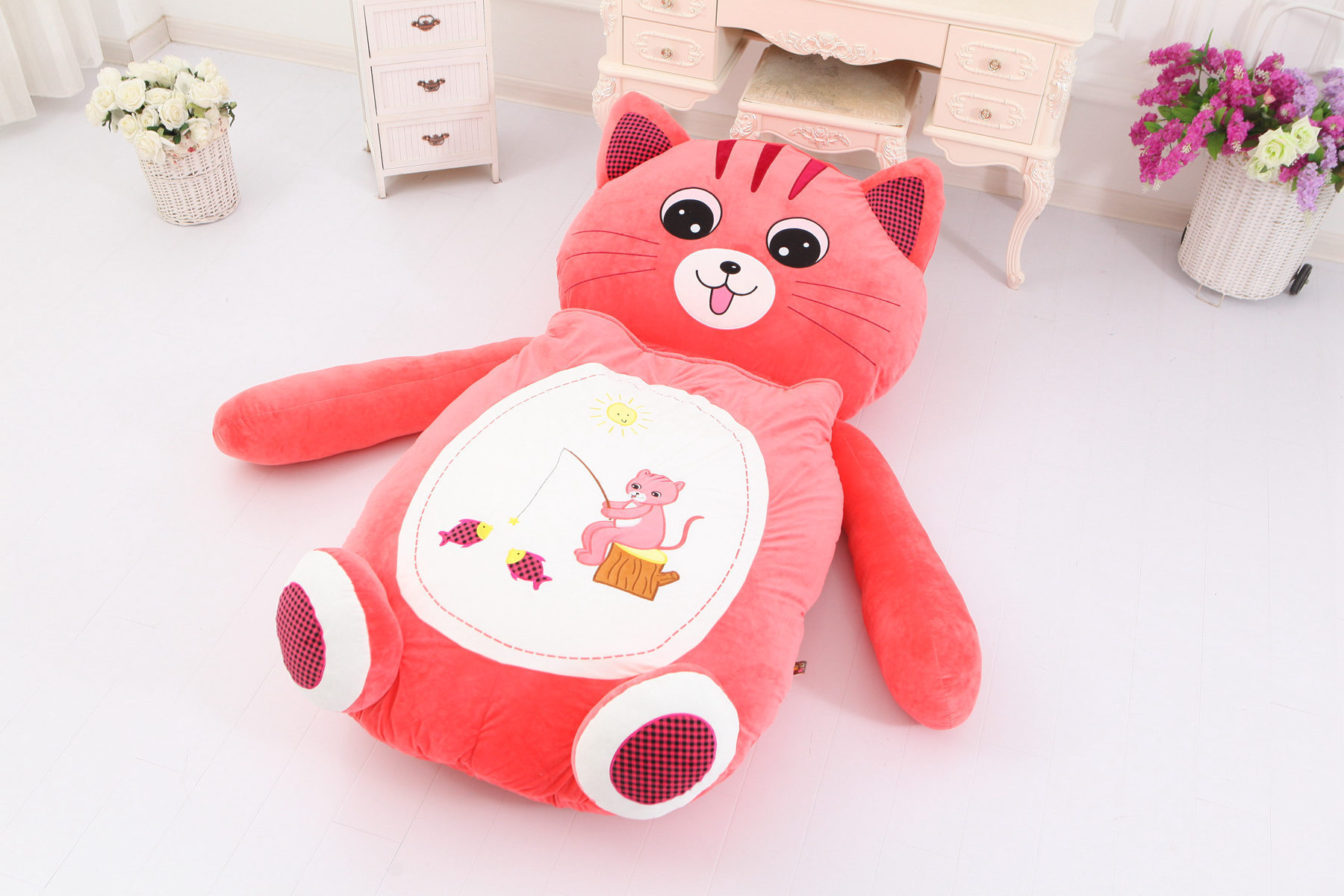 Cartoon animal plush bed cute bear stuffed bed soft and warm plush bed for kids adults