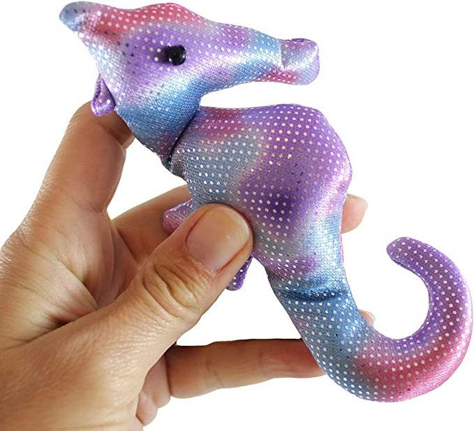 Customized Logo Shimmering Glitter Seahorse Plush Toy Weighted Sandbag Animal Plush Seahorse For Sale