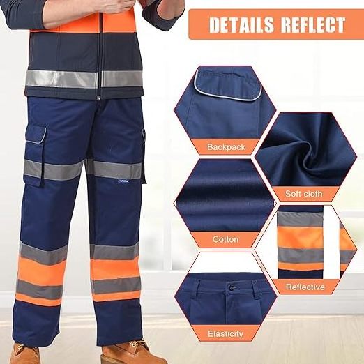 Mens Nylon Blue Cotton Stretch Reflective Tape Fire Resistant Workwear Safety Work Men Cargo Pants