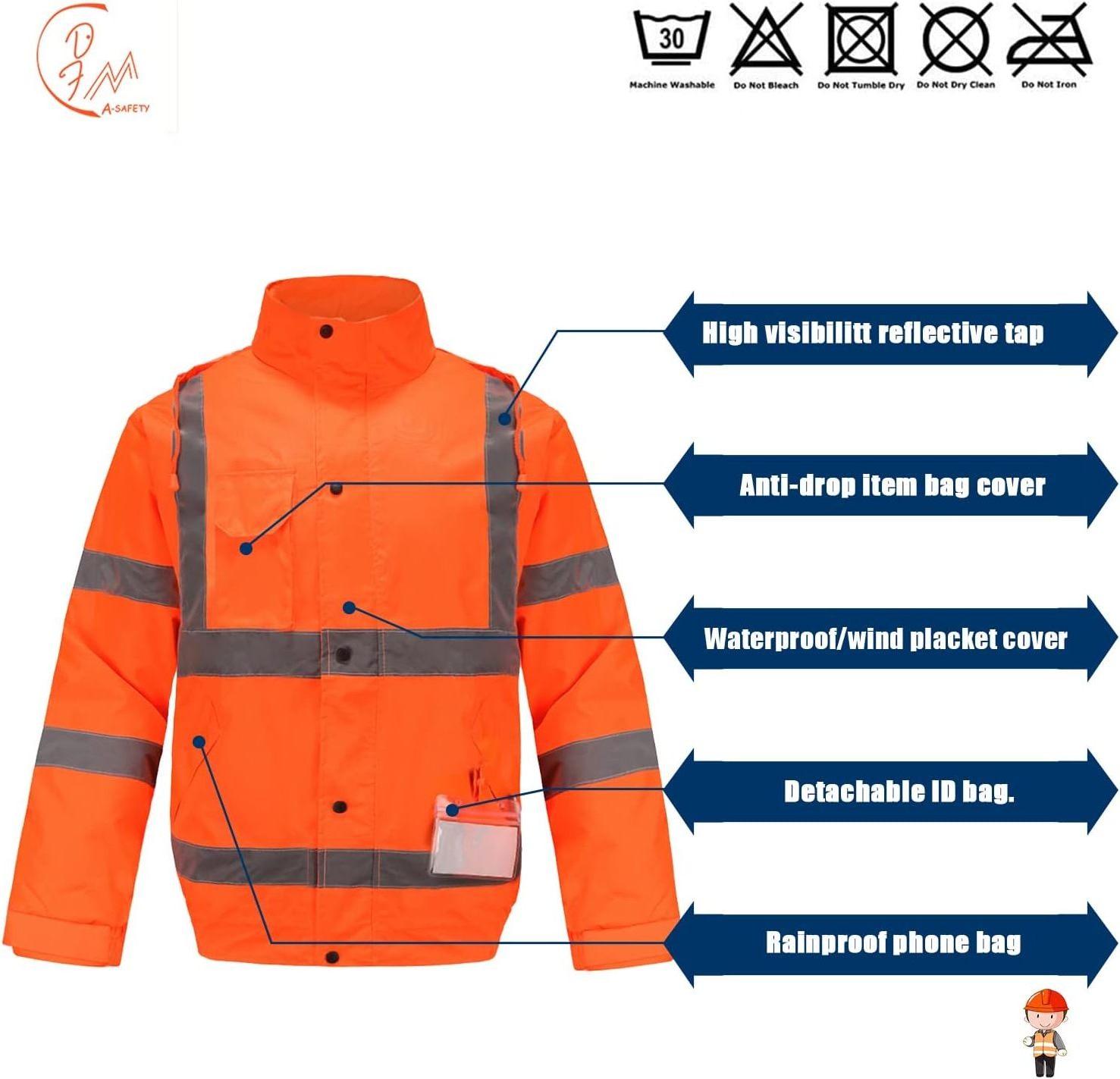 wholesale Winter Construction Workwear High Visibility Reflective Vest Safety Orange Jacket