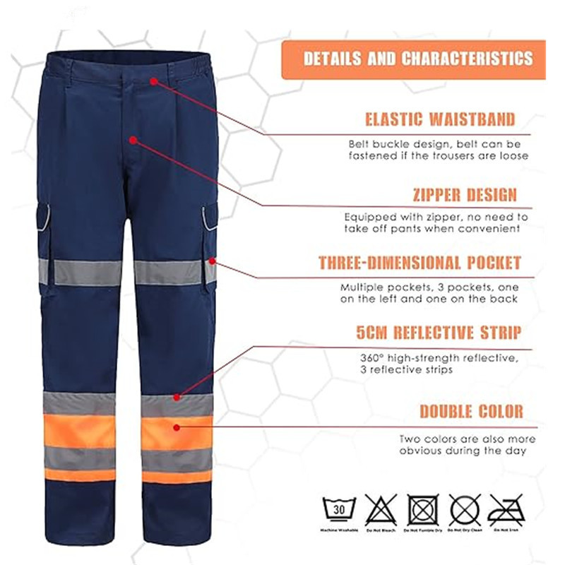 Mens Nylon Blue Cotton Stretch Reflective Tape Fire Resistant Workwear Safety Work Men Cargo Pants