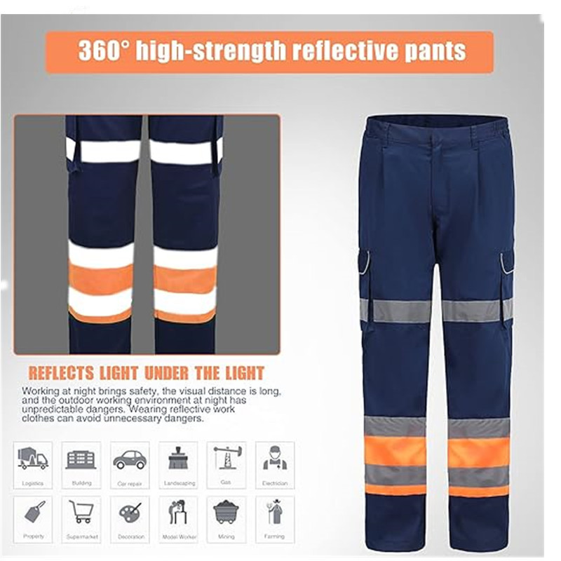 Mens Nylon Blue Cotton Stretch Reflective Tape Fire Resistant Workwear Safety Work Men Cargo Pants