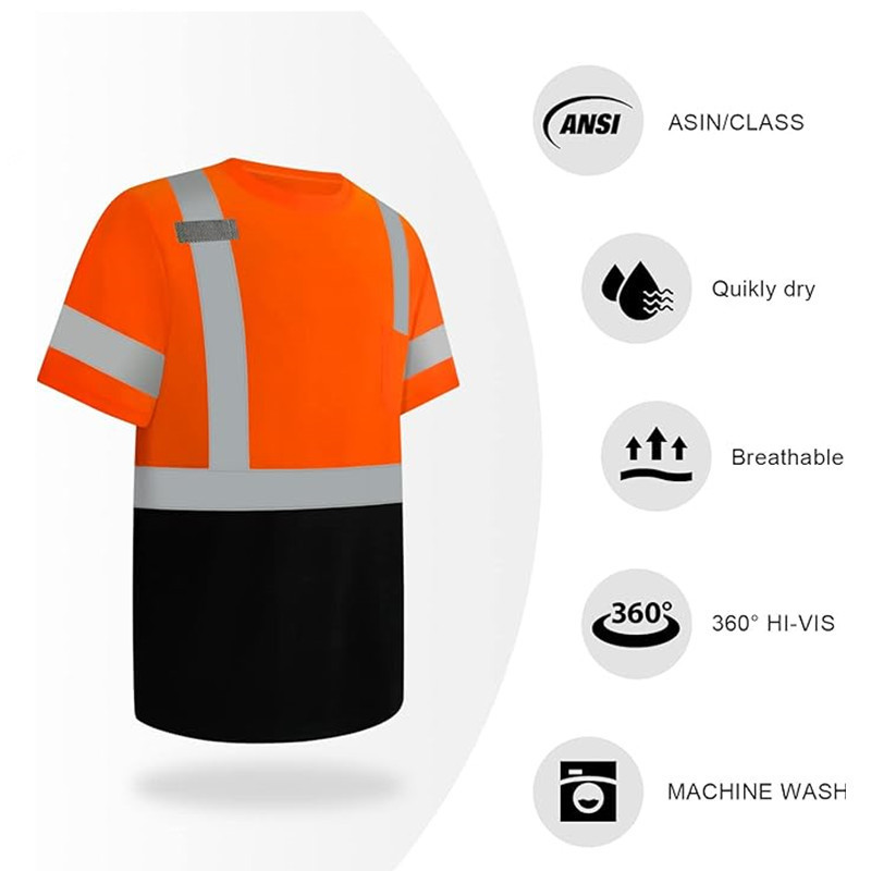 Fluorescent High Visibility Reflective Safety Short Sleeve Hi Vis Workwear Construction Men Women Workwear Shirt