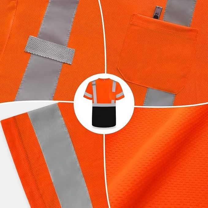 Fluorescent High Visibility Reflective Safety Short Sleeve Hi Vis Workwear Construction Men Women Workwear Shirt