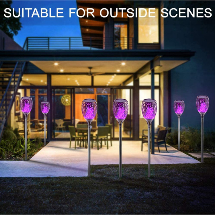 12LEDs Outdoor Solar Torches Lights Solar Flame Light With Purple Flame For Halloween Decorations