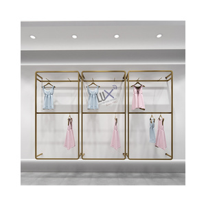 LUX Design Whole Shop Decor Custom Fashion Steel Gold Clothing Rack Display Clothes Rack Display Display Rack For Shop