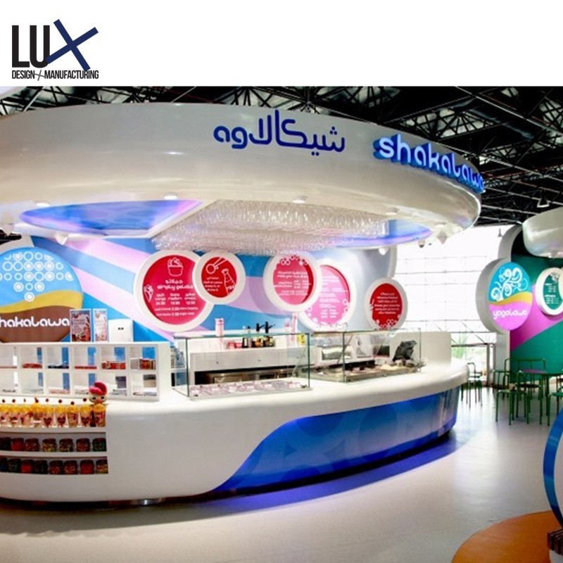 LUX Customized Modern Unique Candy Store Decoration Shopping Mall Food Kiosk Design For Sale