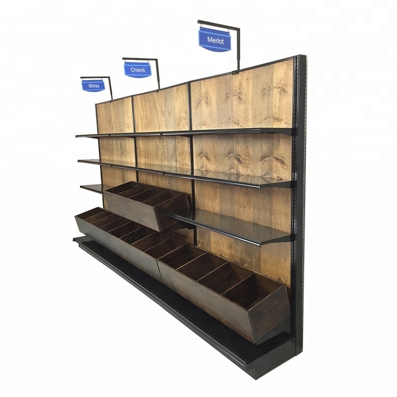 LUX Custom Made Wooden Supermarket Gondola Display Shelf Storage Rack For Retail