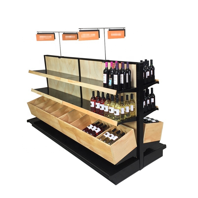 LUX Custom Made Wooden Supermarket Gondola Display Shelf Storage Rack For Retail