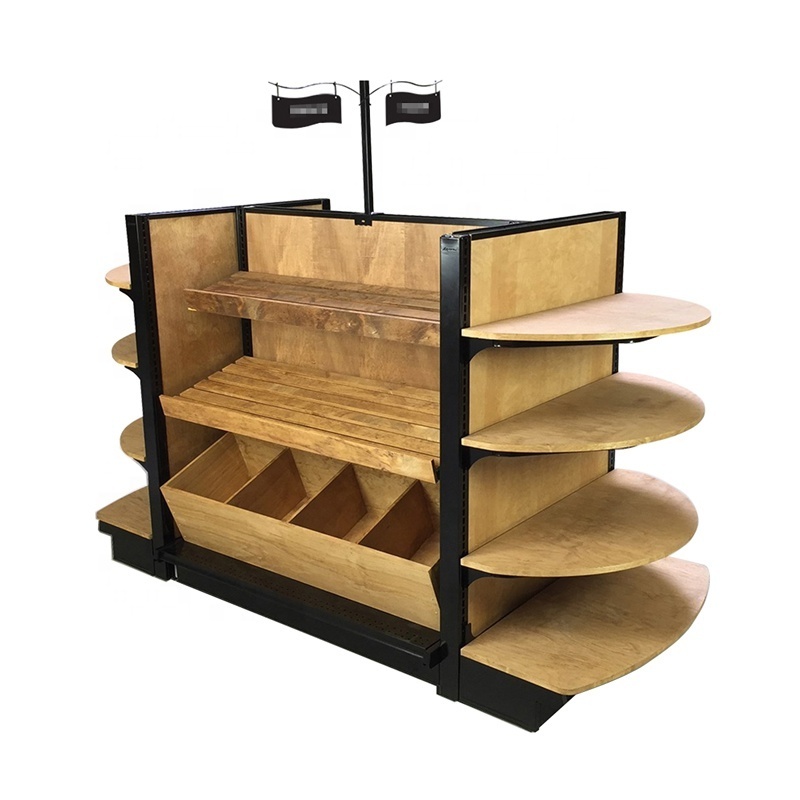 LUX Custom Made Wooden Supermarket Gondola Display Shelf Storage Rack For Retail