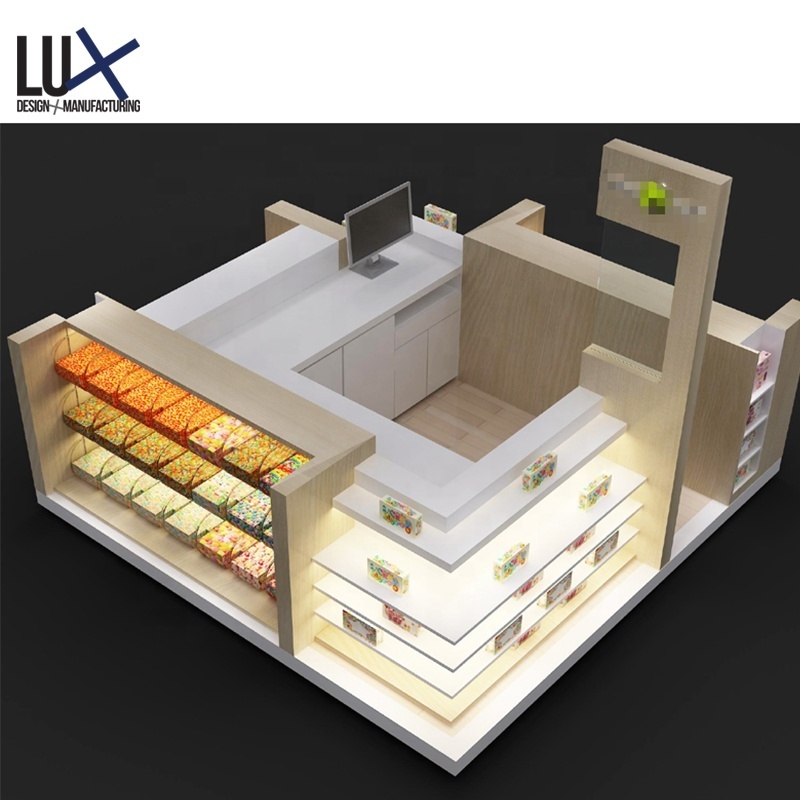 LUX Customized Modern Unique Candy Store Decoration Shopping Mall Food Kiosk Design For Sale