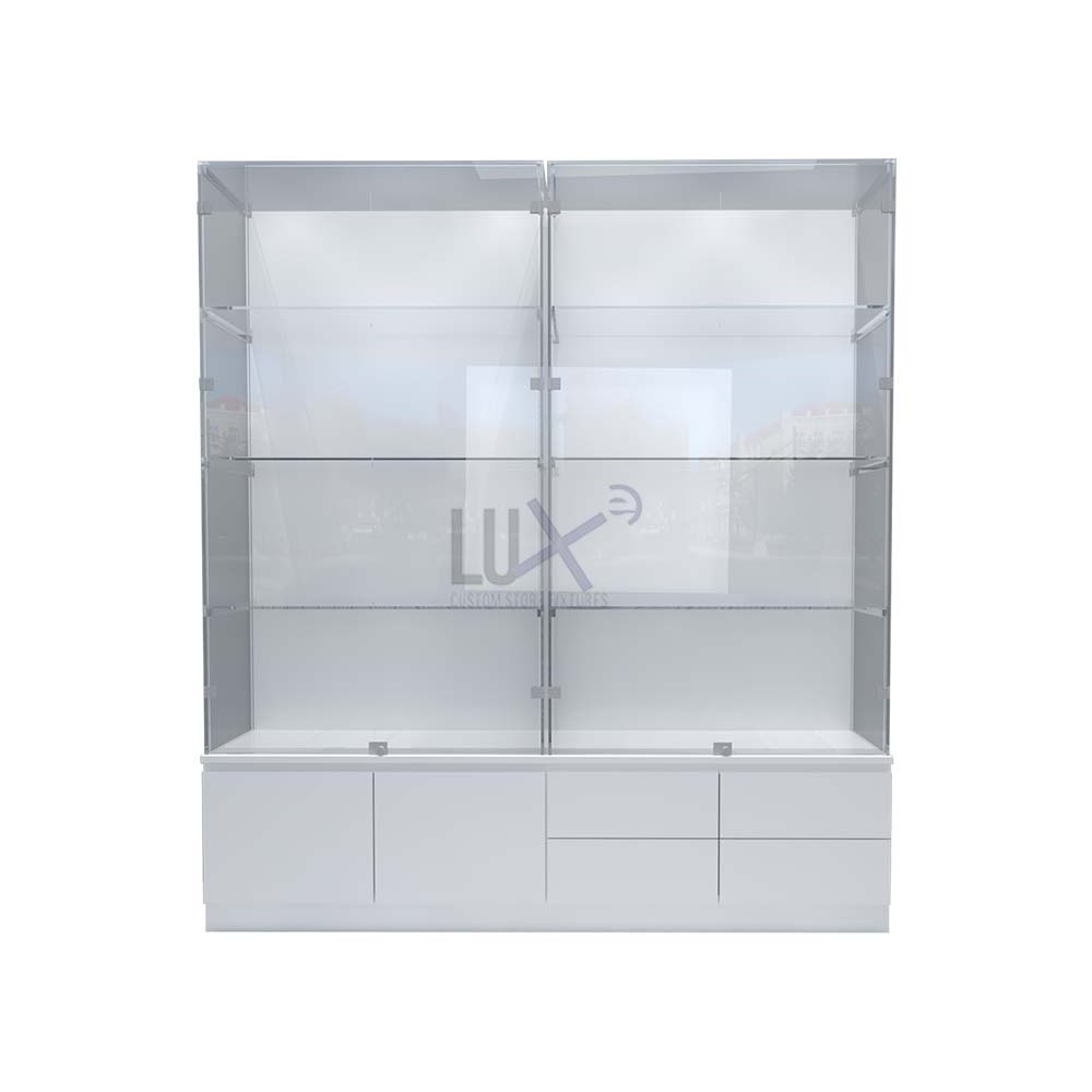 LUX Retail Custom Full Vision Showcase MDF Boards Market Shop Display Glass Cabinet