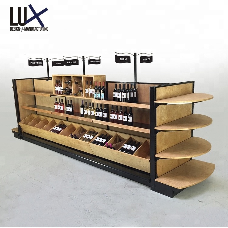 LUX Custom Made Wooden Supermarket Gondola Display Shelf Storage Rack For Retail