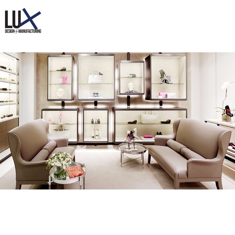 LUX Customized Shoe Store Kiosk Showcase Wall Display Design Shoe Shelves For Retail Store