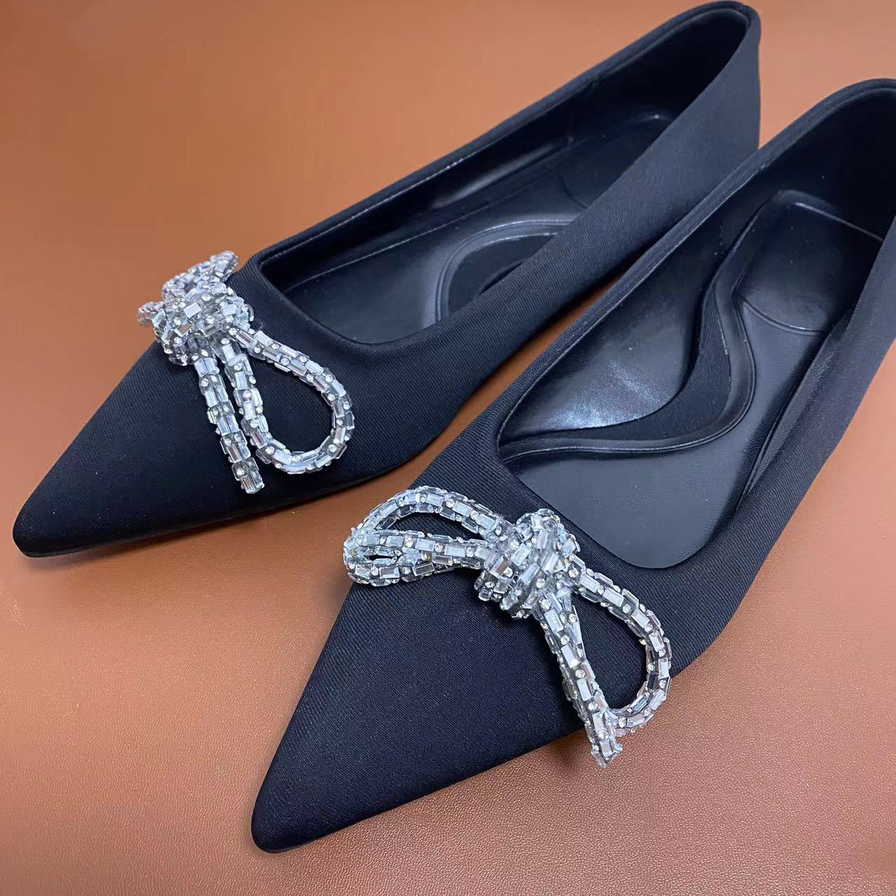 New Arrival Crystal bow flat shoes for ladies women new styles casual fashion wedding elegant Ladies shoes