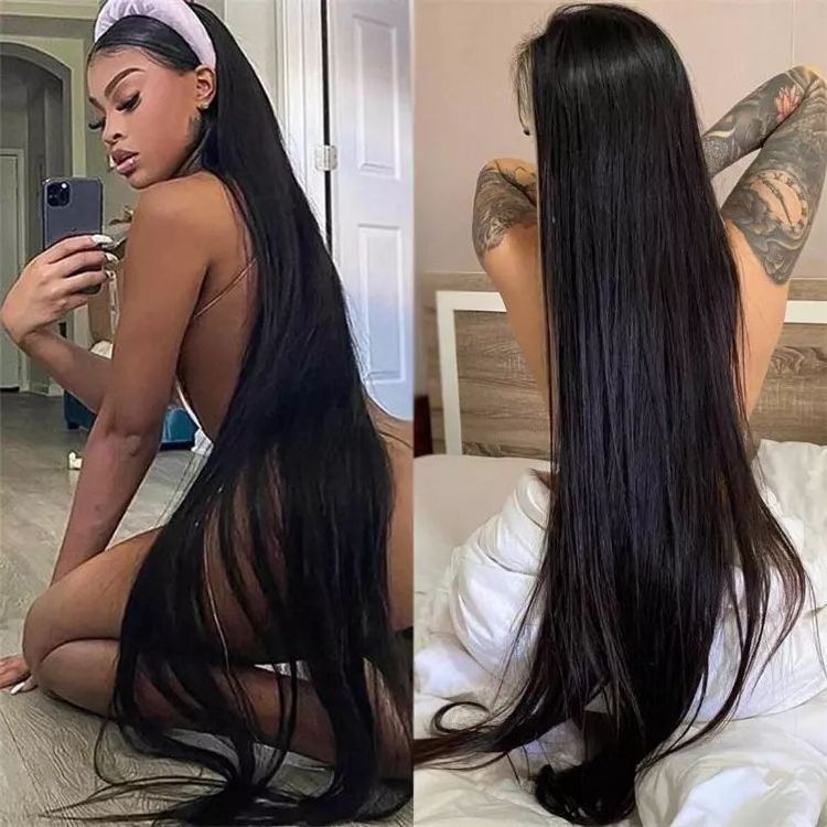 Raw Indian Temple 40Inch Long Hair Wholesale100% Human Hair Natural Black Cuticle Aligned Wig Human Hair HD Lace Front Wigs