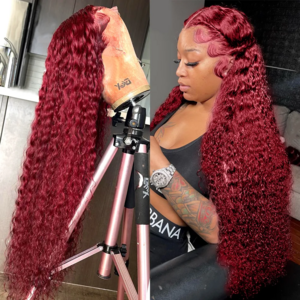 99J Burgundy Curly 13x6 HD Lace Frontal Wig Human Hair Colored Red Deep Wave Lace Front Wig 30 32 34 Inch 4x4 Lace Closure Wigs