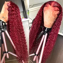 99J Burgundy Curly 13x6 HD Lace Frontal Wig Human Hair Colored Red Deep Wave Lace Front Wig 30 32 34 Inch 4x4 Lace Closure Wigs