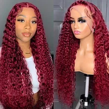 99J Burgundy Curly 13x6 HD Lace Frontal Wig Human Hair Colored Red Deep Wave Lace Front Wig 30 32 34 Inch 4x4 Lace Closure Wigs