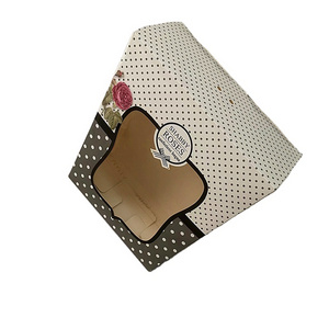 Custom polka dot printing glossy gift rectangle paper box with window and ribbon