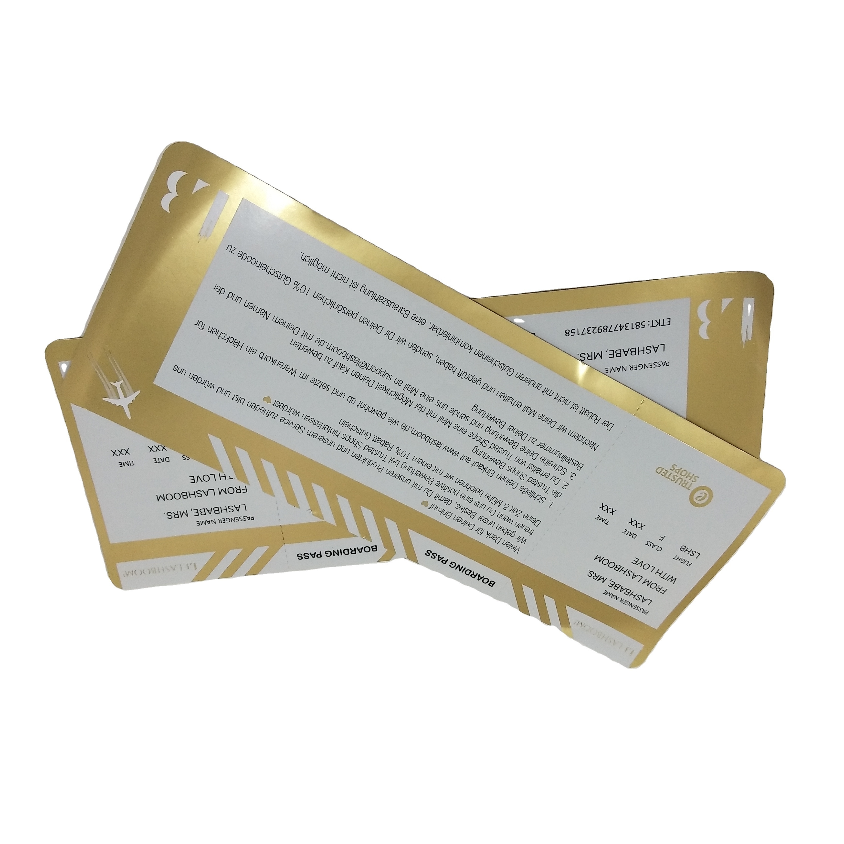 Discount tickets double sided golden printing free gift vouchers coupon