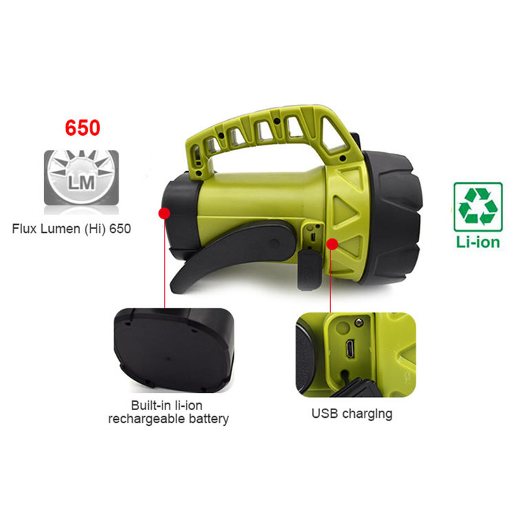 The Handheld Spotlights 650 Lumens Super Bright Side Light Rechargeable Led Searchlight Power Flashlight Search Light