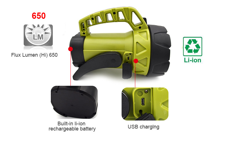 The Handheld Spotlights 650 Lumens Super Bright Side Light Rechargeable Led Searchlight Power Flashlight Search Light