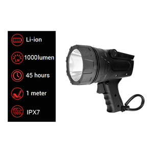 Custom 1000 Lumen Outdoor Waterproof Rechargeable Spotlight Hunting Yellow Led Flashlight Search Light