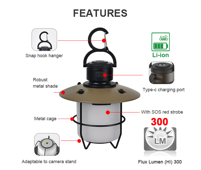 Outdoor Camping Lamp Multi-Function Retro Camping Light Led Portable  Rechargeable Camping Lantern