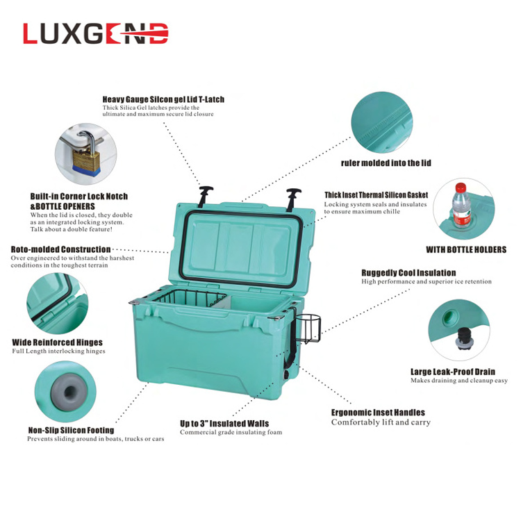 Luxgend 75QT Insulate Beverage American Style Box Plastic Ice Cooler Box for Camping Party Blue Fishing