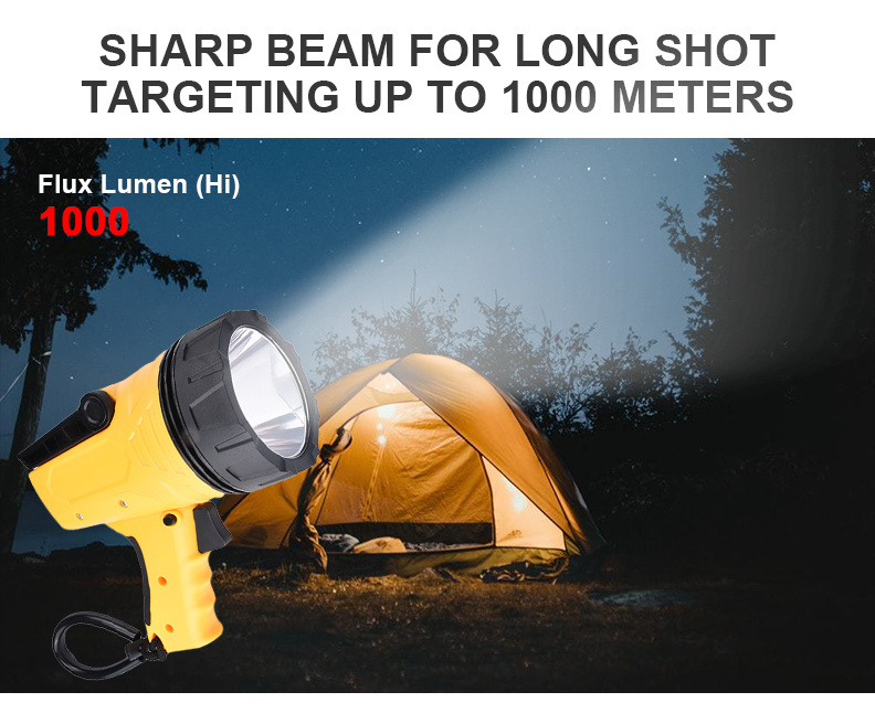 Custom 1000 Lumen Outdoor lighting  Rechargeable Handheld Spotlight Waterproof  Hunting Yellow Led Flashlight Search Light