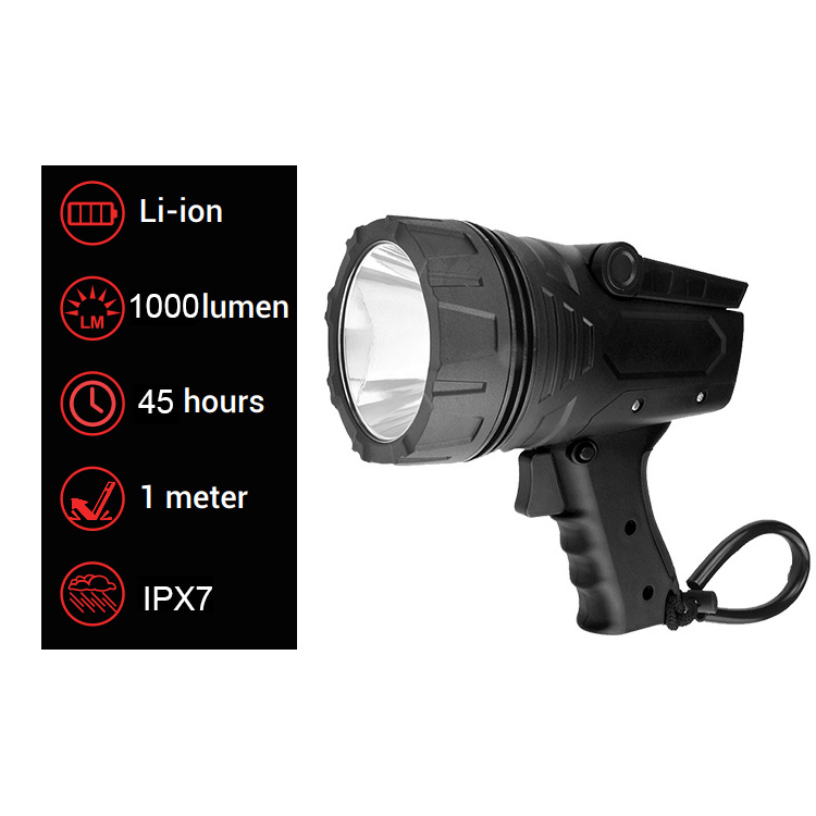 Portable waterproof outdoor rechargeable long range searchlight spotlight led working maritime 1000 lumen hunting light