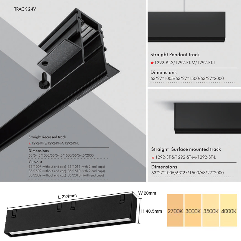 Luxholic 3000k 3 Wires 15w 25w 30w Shop led track magnet lights dc24v 48v Linear Ceiling rail magnetic led track spotlight