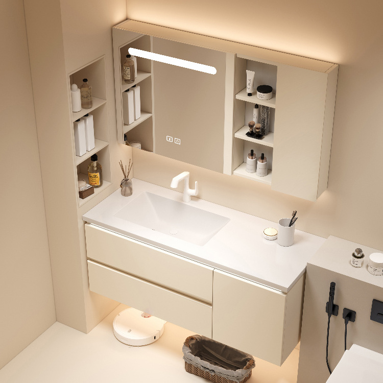 Modern  Floating Bathroom Vanities with Sink and Mirrors Wood Bathroom Cabinet Furniture Wash Basin Wall Mounted