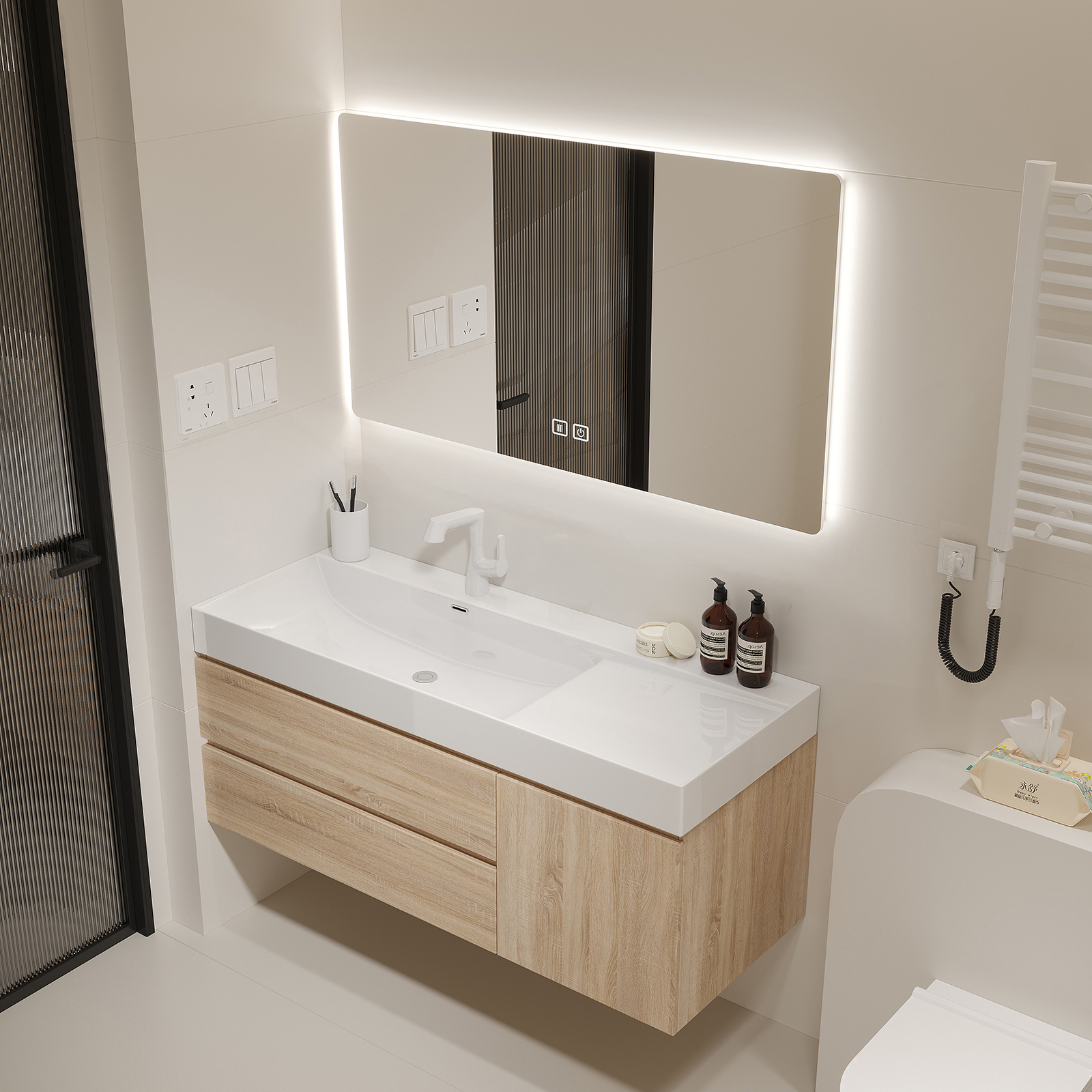 Modern  Floating Bathroom Vanities with Sink and Mirrors Wood Bathroom Cabinet Furniture Wash Basin Wall Mounted