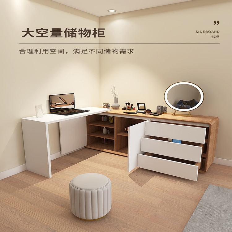 Multi-functional Dining Room Luxury Home Storage Cabinet Sideboard Cabinet With Drawers Modern Wooden White Stainless Steel