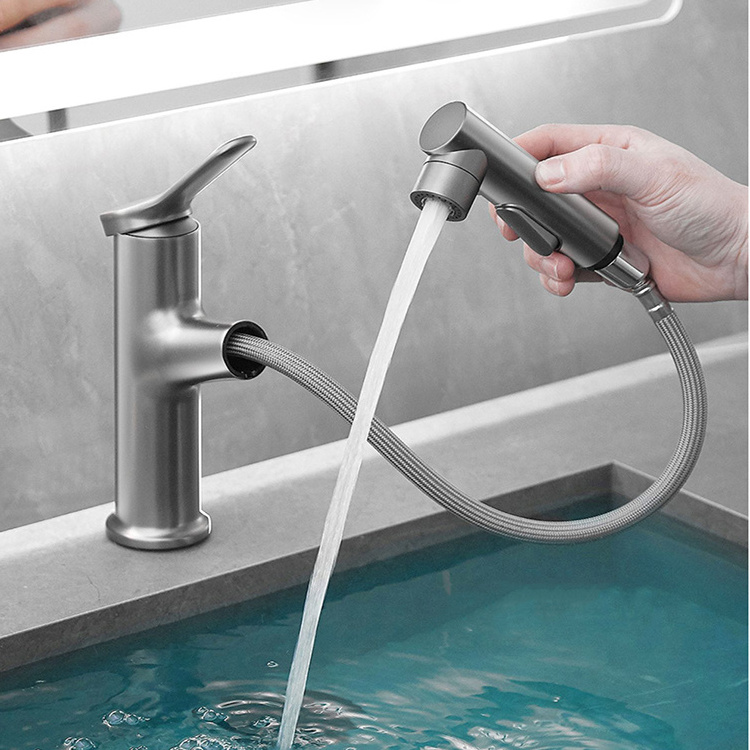 Pull Out Basin Faucet Single Hole Hot Cold Water Flexible Hose Bathroom Faucet Basin Mixer Taps Sink Bathroom Tap