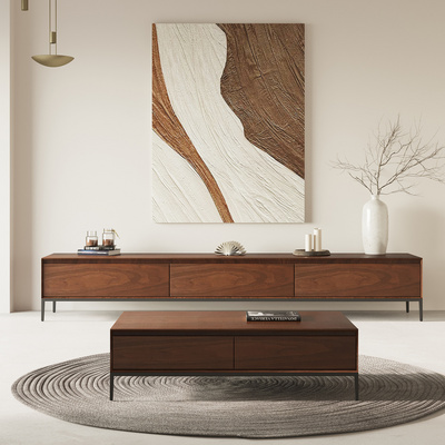 2024 simple modern  walnut solid wood  TV cabinet  and coffee table  solid wood with rock slab